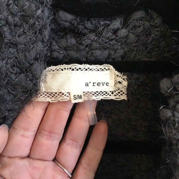 ❌SOLD❌A’reve grey fringe cowl neck sweater poncho Anthro - Picture 7 of 8